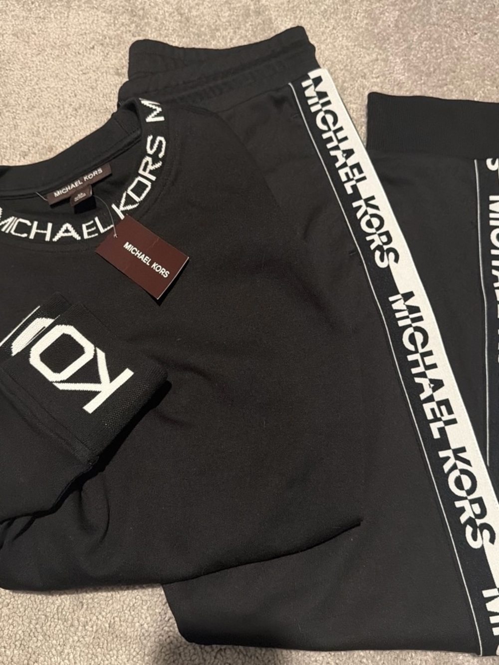 Michael Kors Men’s Black Crewneck Sweater with White Logo Trim